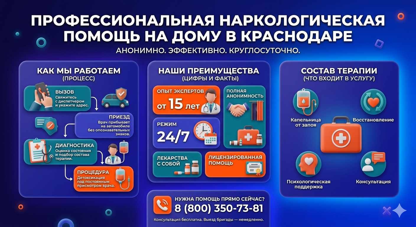 Инфографика о принципах лечения алкоголизма на дому в Дивном: этапы вызова нарколога, преимущества анонимной детоксикации и состав медицинской помощи.